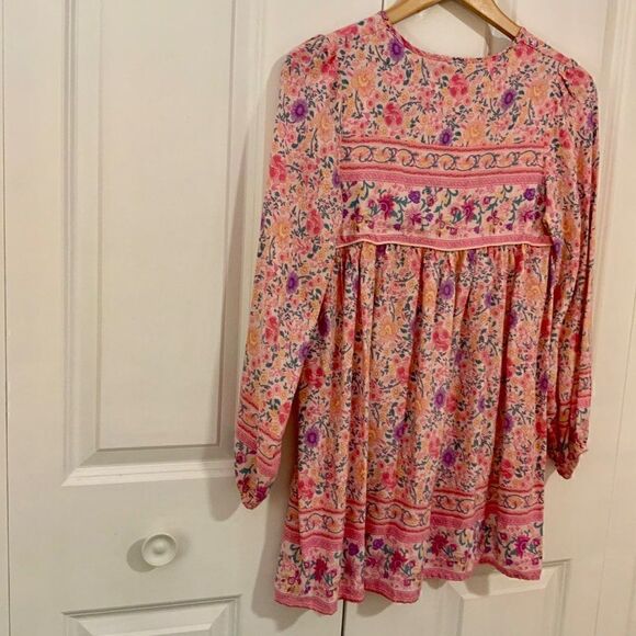 Goodnight Macaroon Sherry Pink Boho Print Long Sleeve Mini Dress Medium - Picture 9 of 10